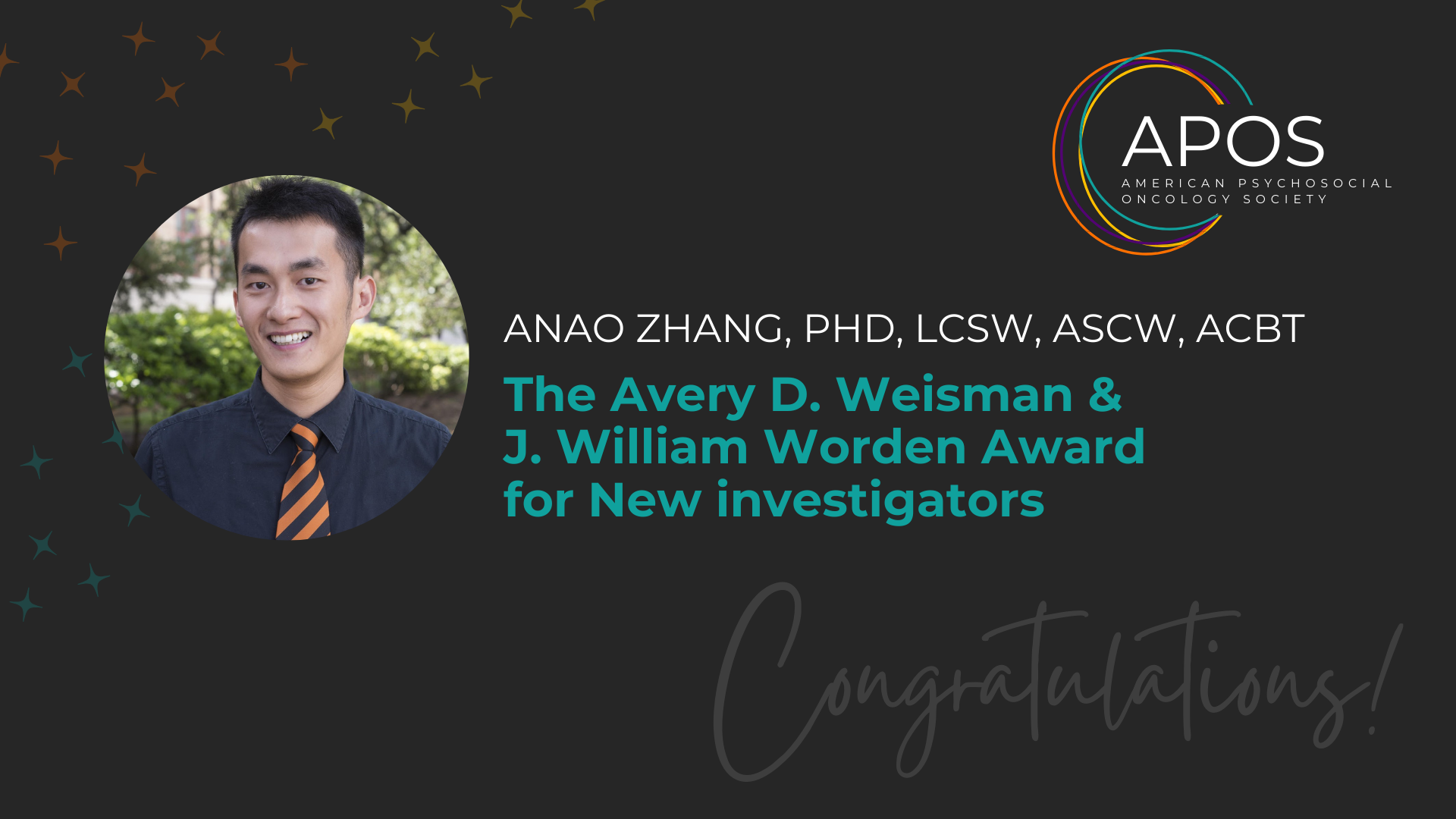 The Avery D. Weisman &<br />
J. William Worden Award<br />
for New investigators Anao Zhang